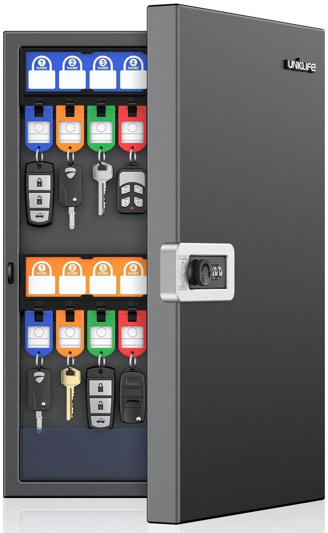Main image of 32 Keys Key Lock Box, Wall Mount Key Box, Key Cabinet, Car Key Organizer with Writable Key Racks and Tags, Security Key Holder Storage Box for Office, Hotel & Company