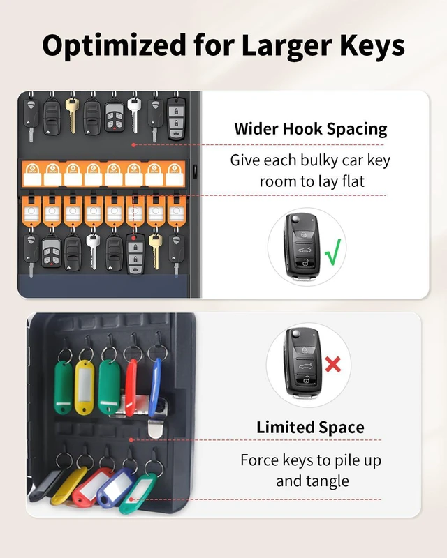 Alt view image 4 of 7 - 32 Keys Key Lock Box, Wall Mount Key Box, Key Cabinet, Car Key Organizer with Writable Key Racks and Tags, Security Key Holder Storage Box for Office, Hotel & Company