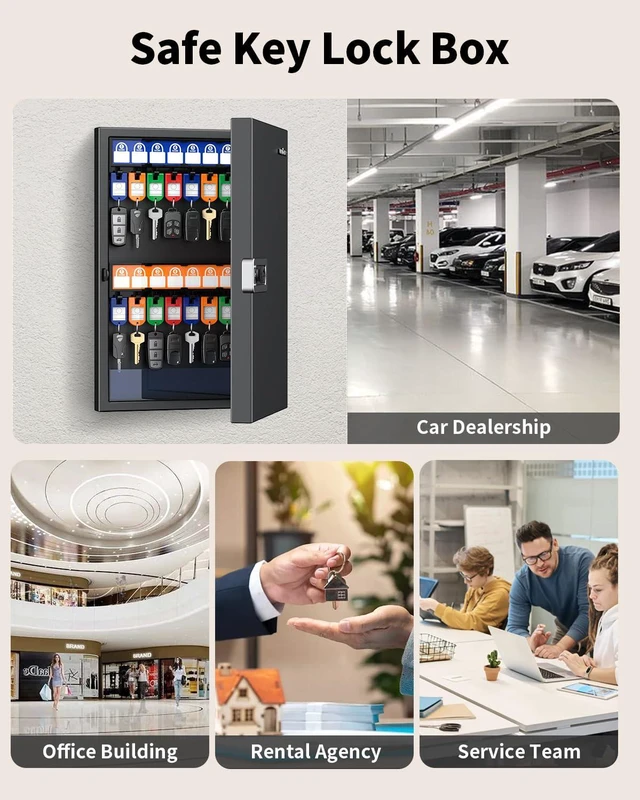Alt view image 7 of 7 - 32 Keys Key Lock Box, Wall Mount Key Box, Key Cabinet, Car Key Organizer with Writable Key Racks and Tags, Security Key Holder Storage Box for Office, Hotel & Company