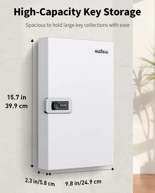 Alt view image 2 of 7 - Key Lock Box, Wall Mount Key Box, Car Key Organizer with Writable Key Racks and Tags, 32-Key Combo Lock, White, Security Key Holder Storage Box for Office, Company