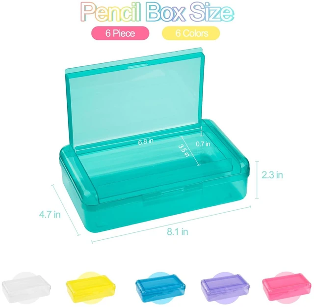 Alt view image 2 of 6 - Pencil Box, Large Capacity Pencil Boxes 2 Compartments, Hard Pencil Case with Snap-tight Lid, Plastic Storage Organizer Box for Girl Boy (Clear, Pink, Yellow, Purple, Blue, Green, 6 Pack)