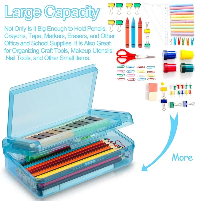 Alt view image 4 of 6 - Pencil Box, Large Capacity Pencil Boxes 2 Compartments, Hard Pencil Case with Snap-tight Lid, Plastic Storage Organizer Box for Girl Boy (Clear, Pink, Yellow, Purple, Blue, Green, 6 Pack)