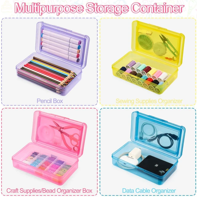 Alt view image 5 of 6 - Pencil Box, Large Capacity Pencil Boxes 2 Compartments, Hard Pencil Case with Snap-tight Lid, Plastic Storage Organizer Box for Girl Boy (Clear, Pink, Yellow, Purple, Blue, Green, 6 Pack)