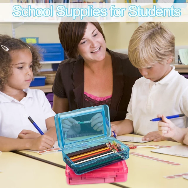 Alt view image 6 of 6 - Pencil Box, Large Capacity Pencil Boxes 2 Compartments, Hard Pencil Case with Snap-tight Lid, Plastic Storage Organizer Box for Girl Boy (Clear, Pink, Yellow, Purple, Blue, Green, 6 Pack)