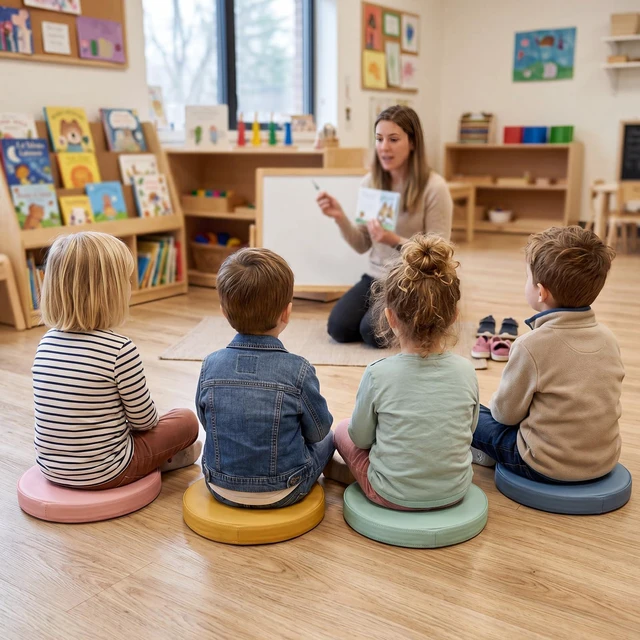 Alt view image 6 of 7 - 4 Pcs Extra Thick Flexible Seating Floor Cushions Assorted Colored Pillow Floor Cushions for Classroom Soft Flexible Seating for Kids Learning Sitting Daycare School Chair (Hippie Boho Color)