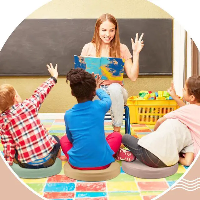 Alt view image 6 of 7 - 4 Pcs Extra Thick Floor Cushion Classroom, Boho Colors, Round Flexible Seating Cushions, Assorted Colored Pillow Floor Cushions, Soft Support for Learning Sitting Home Office School Chair