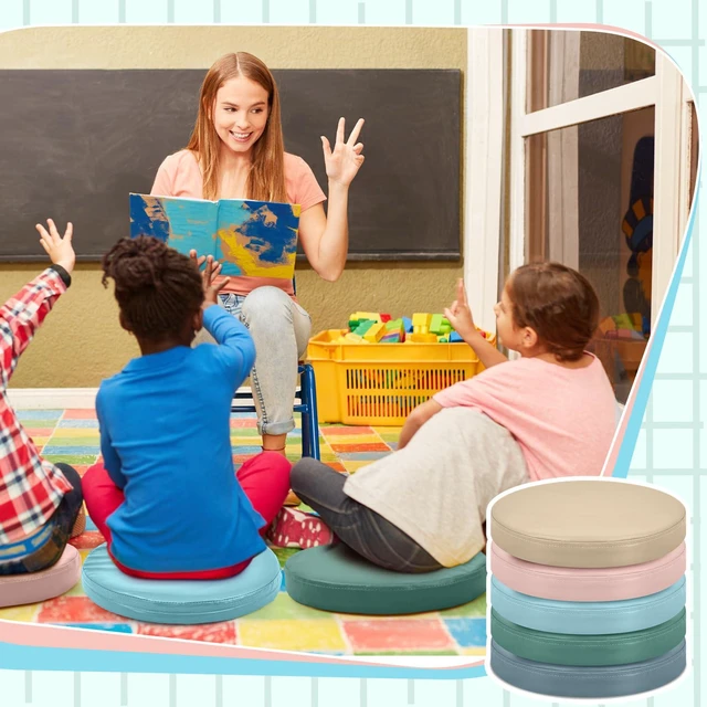 Alt view image 6 of 6 - 5 Pcs Extra Thick Floor Cushion Classroom, Morandi Colors, Round Flexible Seating Cushions, Assorted Colored Pillow Floor Cushions, Soft Support for Learning Sitting Home Office School Chair
