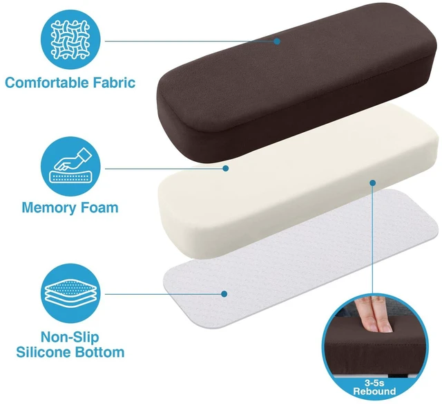 Alt view image 3 of 7 - Memory Foam Office Chair Armrest Pads, Non-Slip Armrest Cushion Ergonomic Arm Rest Pads with Adjustable Buckles and Straps, Elbow Relief for Desk, Gaming & Wheelchair, Chocolate, Set of 2