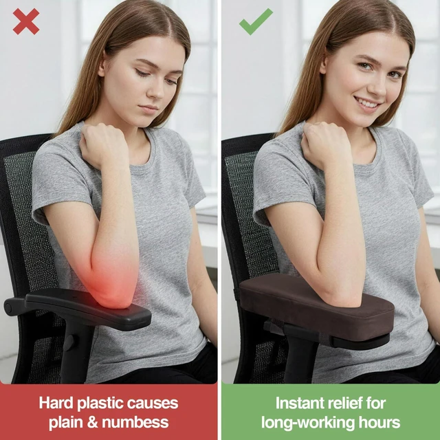 Alt view image 5 of 7 - Memory Foam Office Chair Armrest Pads, Non-Slip Armrest Cushion Ergonomic Arm Rest Pads with Adjustable Buckles and Straps, Elbow Relief for Desk, Gaming & Wheelchair, Chocolate, Set of 2