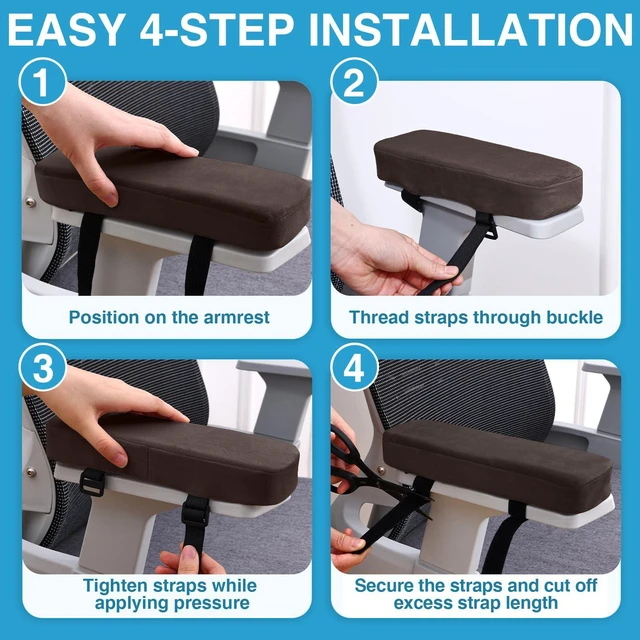 Alt view image 6 of 7 - Memory Foam Office Chair Armrest Pads, Non-Slip Armrest Cushion Ergonomic Arm Rest Pads with Adjustable Buckles and Straps, Elbow Relief for Desk, Gaming & Wheelchair, Chocolate, Set of 2