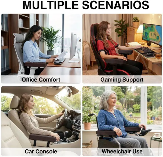 Alt view image 7 of 7 - Memory Foam Office Chair Armrest Pads, Non-Slip Armrest Cushion Ergonomic Arm Rest Pads with Adjustable Buckles and Straps, Elbow Relief for Desk, Gaming & Wheelchair, Chocolate, Set of 2