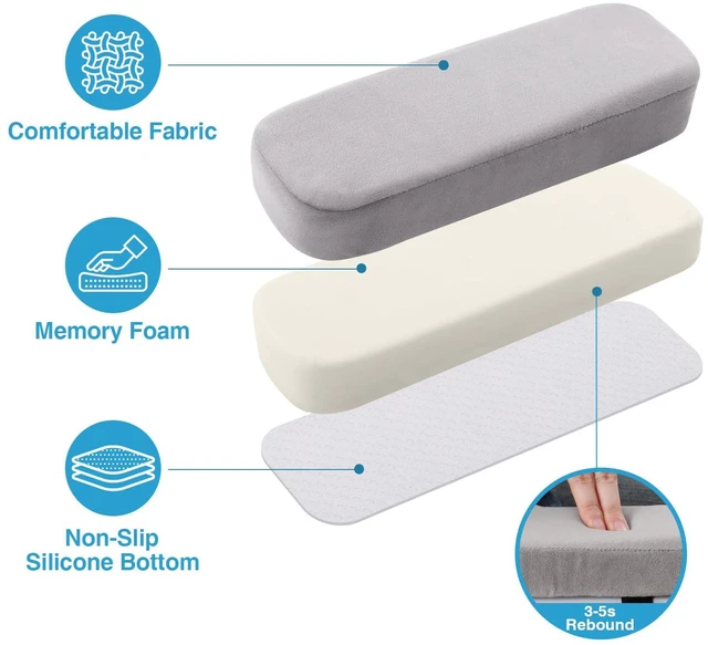 Alt view image 3 of 7 - Memory Foam Office Chair Armrest Pads, Non-Slip Armrest Cushion Ergonomic Arm Rest Pads with Adjustable Buckles and Straps, Elbow Relief for Desk, Gaming & Wheelchair, Grey, Set of 2
