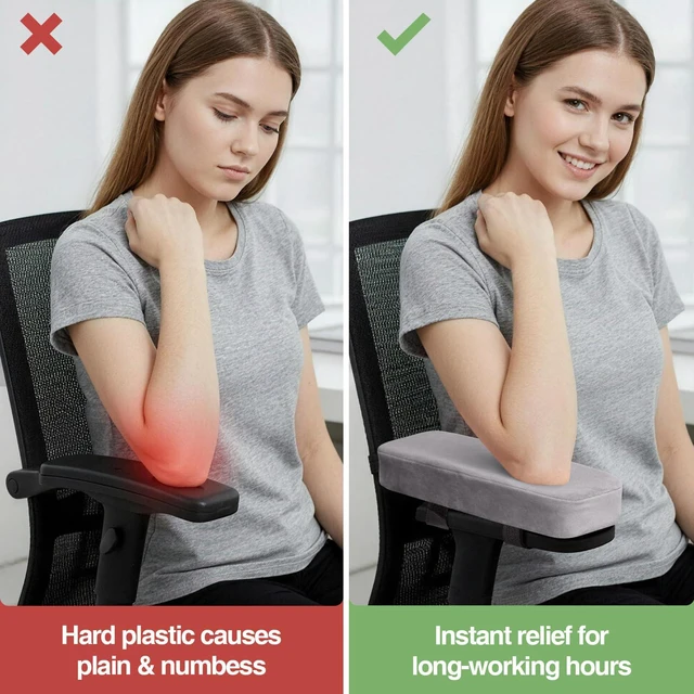 Alt view image 5 of 7 - Memory Foam Office Chair Armrest Pads, Non-Slip Armrest Cushion Ergonomic Arm Rest Pads with Adjustable Buckles and Straps, Elbow Relief for Desk, Gaming & Wheelchair, Grey, Set of 2