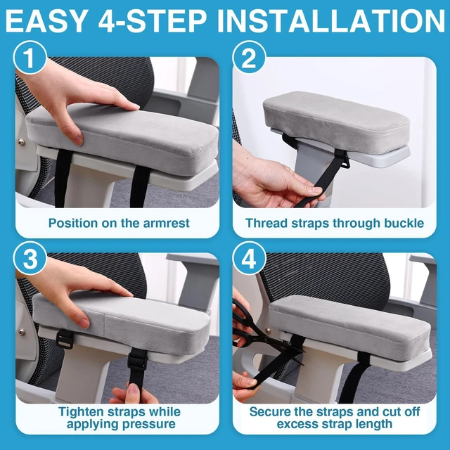 Alt view image 6 of 7 - Memory Foam Office Chair Armrest Pads, Non-Slip Armrest Cushion Ergonomic Arm Rest Pads with Adjustable Buckles and Straps, Elbow Relief for Desk, Gaming & Wheelchair, Grey, Set of 2