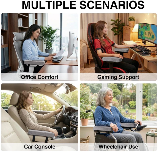 Alt view image 7 of 7 - Memory Foam Office Chair Armrest Pads, Non-Slip Armrest Cushion Ergonomic Arm Rest Pads with Adjustable Buckles and Straps, Elbow Relief for Desk, Gaming & Wheelchair, Grey, Set of 2