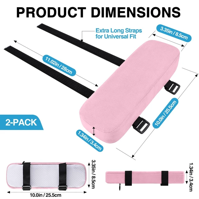 Alt view image 2 of 7 - Memory Foam Office Chair Armrest Pads, Non-Slip Armrest Cushion Ergonomic Arm Rest Pads with Adjustable Buckles and Straps, Elbow Relief for Desk, Gaming & Wheelchair, Pink, Set of 2