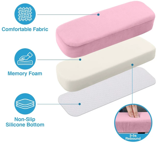 Alt view image 3 of 7 - Memory Foam Office Chair Armrest Pads, Non-Slip Armrest Cushion Ergonomic Arm Rest Pads with Adjustable Buckles and Straps, Elbow Relief for Desk, Gaming & Wheelchair, Pink, Set of 2
