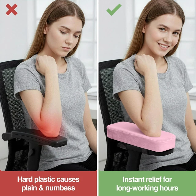 Alt view image 5 of 7 - Memory Foam Office Chair Armrest Pads, Non-Slip Armrest Cushion Ergonomic Arm Rest Pads with Adjustable Buckles and Straps, Elbow Relief for Desk, Gaming & Wheelchair, Pink, Set of 2