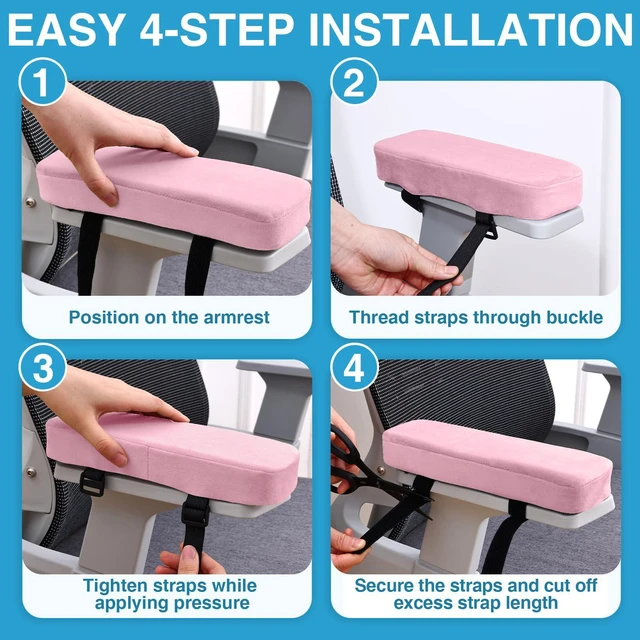 Alt view image 6 of 7 - Memory Foam Office Chair Armrest Pads, Non-Slip Armrest Cushion Ergonomic Arm Rest Pads with Adjustable Buckles and Straps, Elbow Relief for Desk, Gaming & Wheelchair, Pink, Set of 2