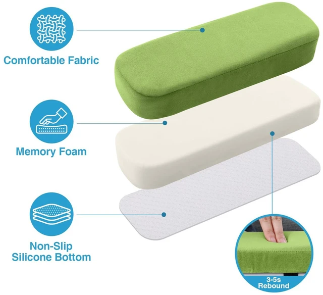 Alt view image 3 of 7 - Memory Foam Office Chair Armrest Pads, Non-Slip Armrest Cushion Ergonomic Arm Rest Pads with Adjustable Buckles and Straps, Elbow Relief for Desk, Gaming & Wheelchair, Green, Set of 2