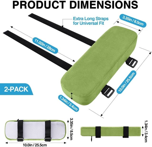 Alt view image 2 of 7 - Memory Foam Office Chair Armrest Pads, Non-Slip Armrest Cushion Ergonomic Arm Rest Pads with Adjustable Buckles and Straps, Elbow Relief for Desk, Gaming & Wheelchair, Green, Set of 2