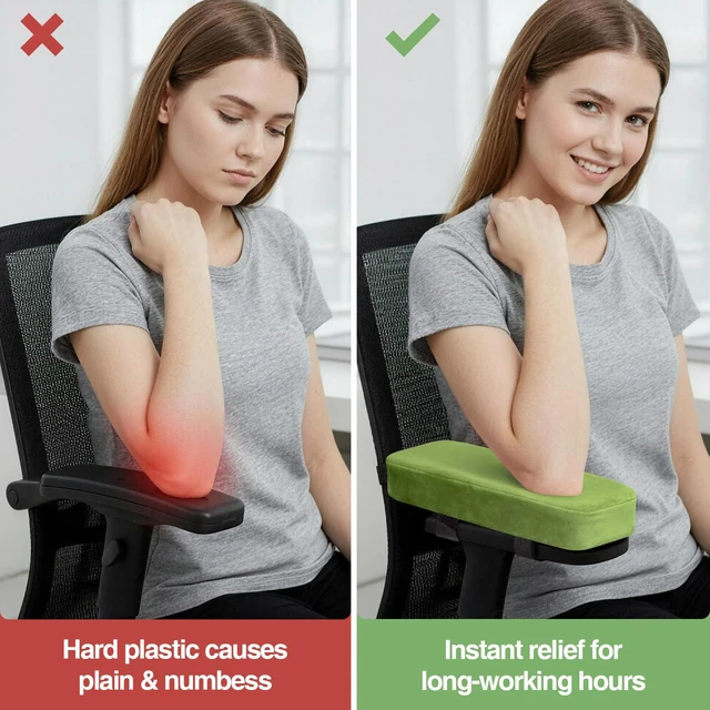 Alt view image 5 of 7 - Memory Foam Office Chair Armrest Pads, Non-Slip Armrest Cushion Ergonomic Arm Rest Pads with Adjustable Buckles and Straps, Elbow Relief for Desk, Gaming & Wheelchair, Green, Set of 2