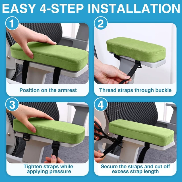 Alt view image 6 of 7 - Memory Foam Office Chair Armrest Pads, Non-Slip Armrest Cushion Ergonomic Arm Rest Pads with Adjustable Buckles and Straps, Elbow Relief for Desk, Gaming & Wheelchair, Green, Set of 2