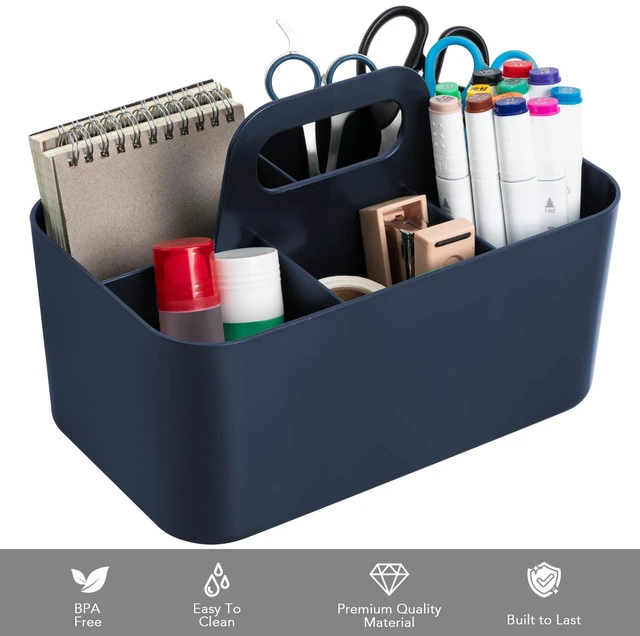 Alt view image 3 of 7 - Multipurpose Caddy Organizer, Plastic Caddy with Handle, Stackable Desk Organizer for Stationery, Marker and Pencil, Office Supplies Organizer, Dorm Caddy