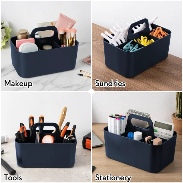 Alt view image 5 of 7 - Multipurpose Caddy Organizer, Plastic Caddy with Handle, Stackable Desk Organizer for Stationery, Marker and Pencil, Office Supplies Organizer, Dorm Caddy