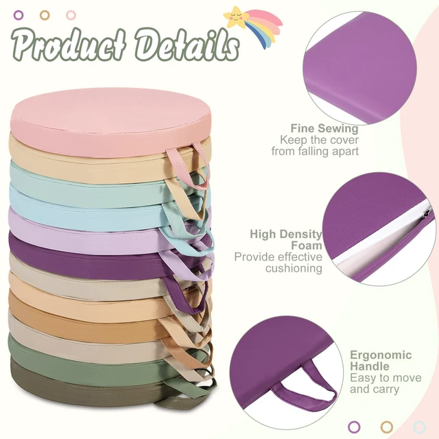 Alt view image 3 of 7 - 12 Pcs Classroom Floor Cushions for Kids,Vivid Color,Round Flexible Classroom Seating for Kindergarten Daycare Nursery, Floor Cushion with Handle, Floor Cushions for Sitting Reading