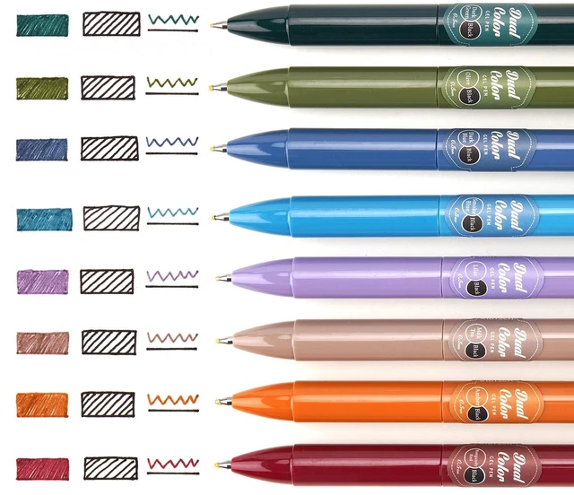 Alt view image 2 of 7 - Retractable Gel Ink Pens: Multi Colored 2 in 1 Colorful Click Pens Assorted Color 8ct Extra Fine Point Tip 0.5mm Journaling Smooth Writing Note Taking Coloring No Bleed & Smear & Smudge