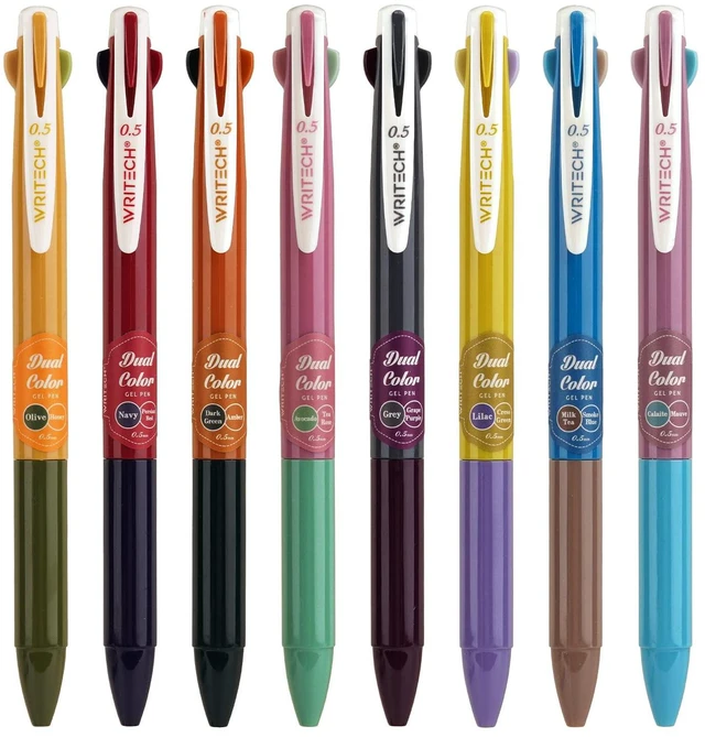 Main image of Retractable Gel Ink Pens: Multi Colored 2 in 1 Colorful Click Pen Assorted Color 8ct Extra Fine Point Tip 0.5mm Journaling Smooth Writing Note Taking Coloring No Bleed & Smear Smudge