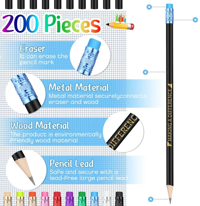 Alt view image 3 of 7 - 200pcs Color Changing Pencils for Back to School, Positive with Eraser Encourage Saying, Thermochromic Design, Fun for Kids Students Classroom, Birthday Party Favors Teacher Rewards