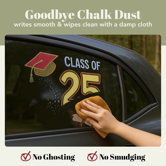 Alt view image 3 of 7 - 8 Jumbo Car Window Markers Washable for Auto - 15mm Pastel Chalk Pens 8 Earth Color, Chalk Markers for Chalkboard, Glass, Blackboard, Whiteboard, Bistro - Loved by Teachers, Artists, Businesses