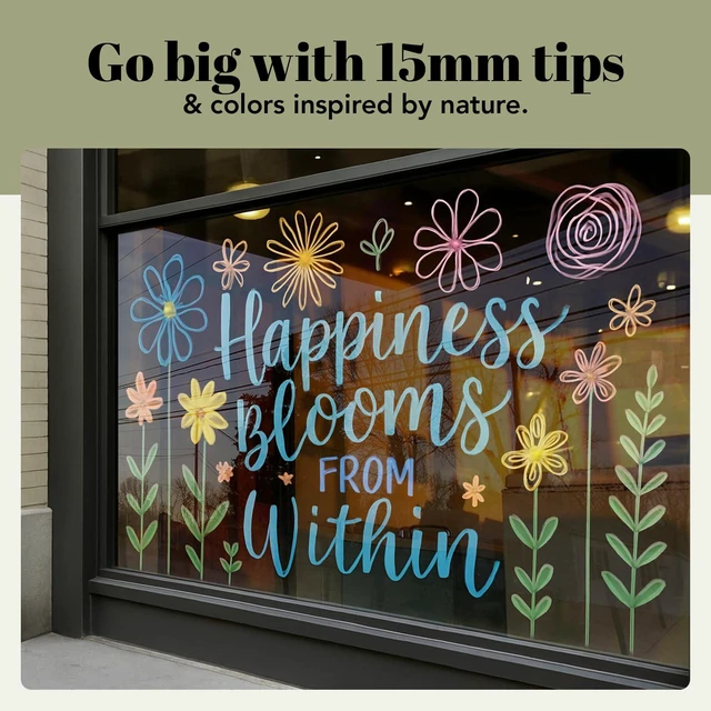 Alt view image 2 of 7 - 8 Jumbo Car Window Markers Washable for Auto - 15mm Pastel Chalk Pens 8 Earth Color, Chalk Markers for Chalkboard, Glass, Blackboard, Whiteboard, Bistro - Loved by Teachers, Artists, Businesses