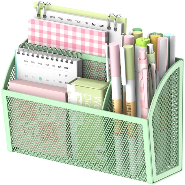 Main image of 3-Grid Magnetic Pencil Holder, Strong Magnet Locker Organizer, Mint Green Mesh Magnetic Shelf, Marker Holder Perfect for Whiteboard, Refrigerator and Locker Accessories