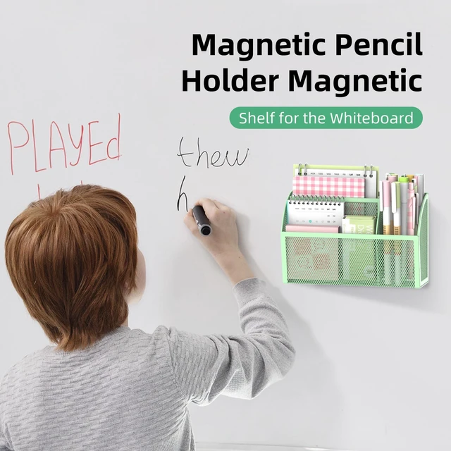 Alt view image 3 of 7 - 3-Grid Magnetic Pencil Holder, Strong Magnet Locker Organizer, Mint Green Mesh Magnetic Shelf, Marker Holder Perfect for Whiteboard, Refrigerator and Locker Accessories