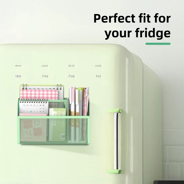 Alt view image 7 of 7 - 3-Grid Magnetic Pencil Holder, Strong Magnet Locker Organizer, Mint Green Mesh Magnetic Shelf, Marker Holder Perfect for Whiteboard, Refrigerator and Locker Accessories
