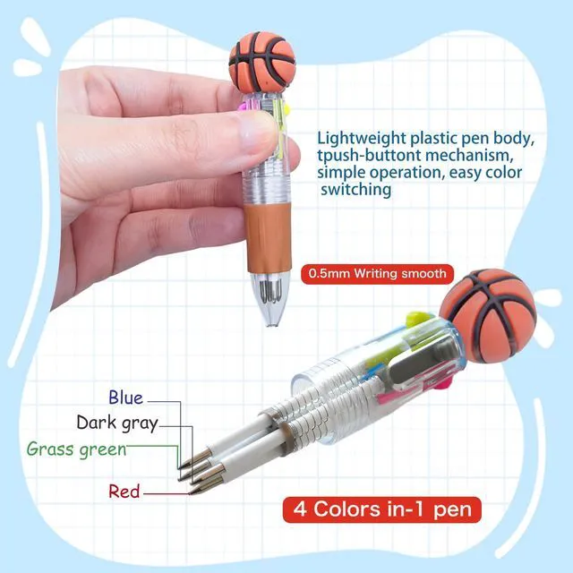 Alt view image 3 of 7 - 100 PCS Multicolor Pen Set 50 Cute Pens Bulk with 50 Pen Bags, Fun Pens for Party Favors, Christmas, Birthday, Kawaii Stationery for Student Prizes, Gifts Bulk for Friends (Basketball-1)