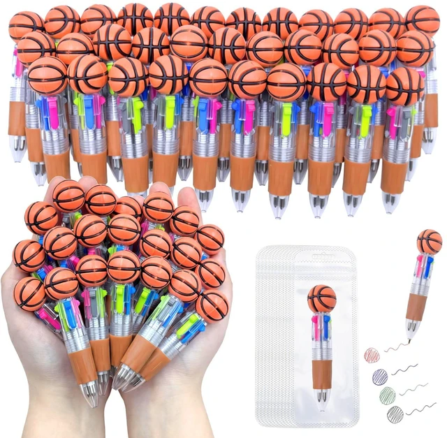 Main image of 100 PCS Multicolor Pen Set 50 Cute Pens Bulk with 50 Pen Bags, Fun Pens for Party Favors, Christmas, Birthday, Kawaii Stationery for Student Prizes, Gifts Bulk for Friends (Basketball-1)
