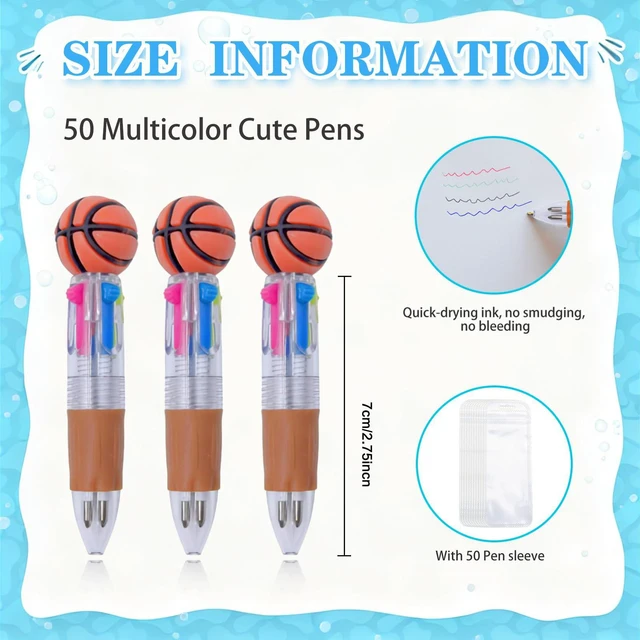 Alt view image 2 of 7 - 100 PCS Multicolor Pen Set 50 Cute Pens Bulk with 50 Pen Bags, Fun Pens for Party Favors, Christmas, Birthday, Kawaii Stationery for Student Prizes, Gifts Bulk for Friends (Basketball-1)