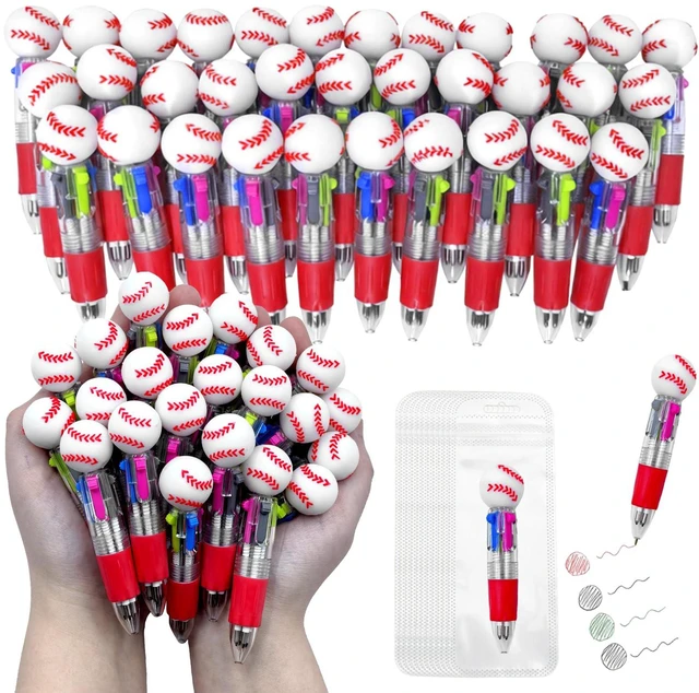 Main image of 100 PCS Multicolor Pen Set 50 Cute Pens Bulk with 50 Pen Bags, Fun Pens for Party Favors, Christmas, Birthday, Kawaii Stationery for Student Prizes, Gifts Bulk for Friends (Baseball)