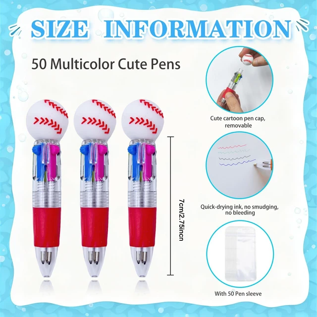 Alt view image 2 of 7 - 100 PCS Multicolor Pen Set 50 Cute Pens Bulk with 50 Pen Bags, Fun Pens for Party Favors, Christmas, Birthday, Kawaii Stationery for Student Prizes, Gifts Bulk for Friends (Baseball)