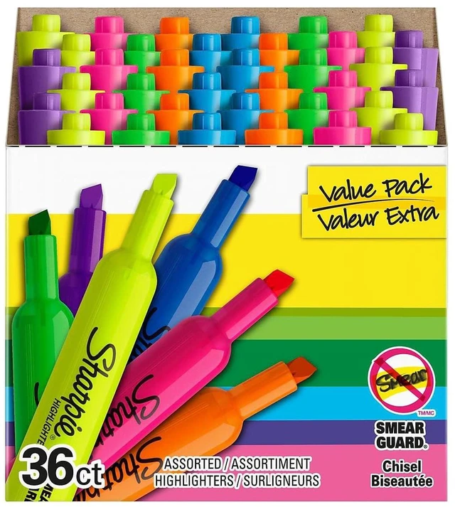 Alt view image 3 of 6 - Tank Highlighters, Fluorescent And Pastel Highlighters, Chisel Tip, Highlighter Markers Set, Assorted Colors, Value Pack, 36 Count - School, Office, Teacher Supplies