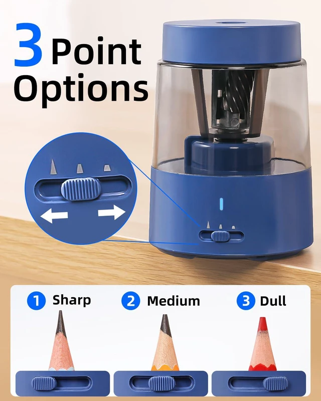 Alt view image 3 of 7 - Rechargeable Electric Pencil Sharpener, Auto Stop,Blue Suitable for No.2/Colored (6-8mm), Fast Sharpen,3 Adjustable Modes,Automatic for Teachers/Classroom/Office/Home/Art Studio