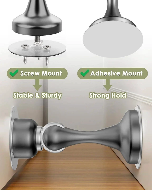 Alt view image 2 of 7 - Door Stoppers Magnetic Door Catch, Stainless Steel Magnetic Door Stop 2 Pack, Double-Sided Adhesive Tape, No Drilling, Screws for Stronger Mount, Holder Your Door Open for Wide Doors