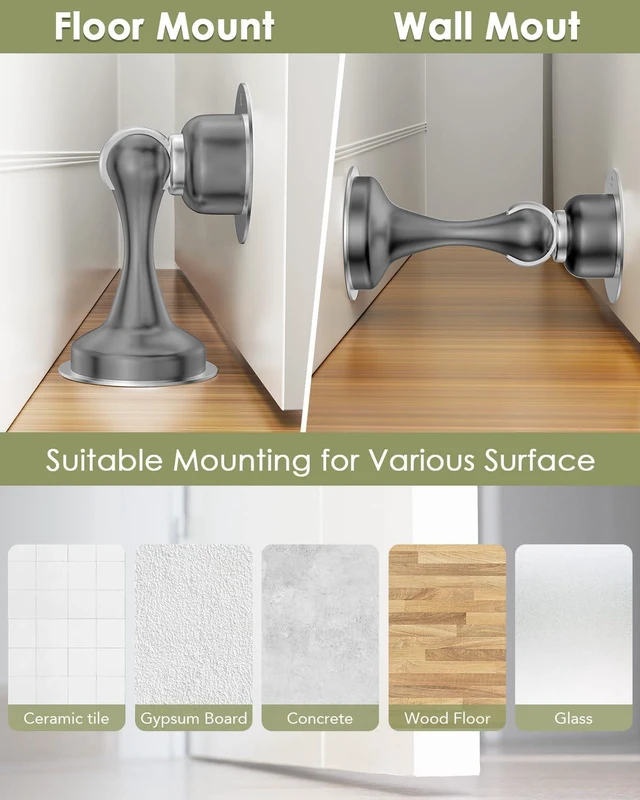 Alt view image 3 of 7 - Door Stoppers Magnetic Door Catch, Stainless Steel Magnetic Door Stop 2 Pack, Double-Sided Adhesive Tape, No Drilling, Screws for Stronger Mount, Holder Your Door Open for Wide Doors