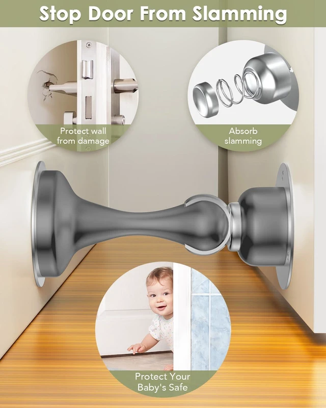Alt view image 4 of 7 - Door Stoppers Magnetic Door Catch, Stainless Steel Magnetic Door Stop 2 Pack, Double-Sided Adhesive Tape, No Drilling, Screws for Stronger Mount, Holder Your Door Open for Wide Doors