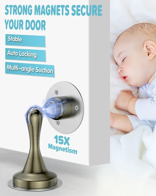 Alt view image 2 of 7 - Door Stoppers Magnetic Door Catch, Stainless Steel Magnetic Door Stop 2 Pack, Double-Sided Adhesive Tape, No Drilling, Screws for Stronger Mount, Holder Your Door Open for Wide Doors