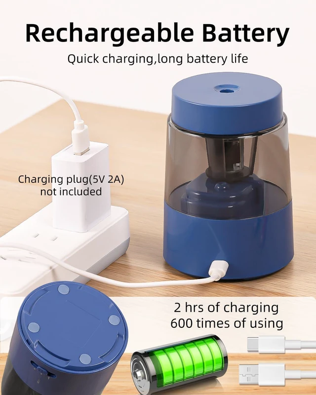 Alt view image 5 of 7 - Rechargeable Electric Pencil Sharpener, Auto Stop,Blue Suitable for No.2/Colored (6-8mm), Fast Sharpen,3 Adjustable Modes,Automatic for Teachers/Classroom/Office/Home/Art Studio